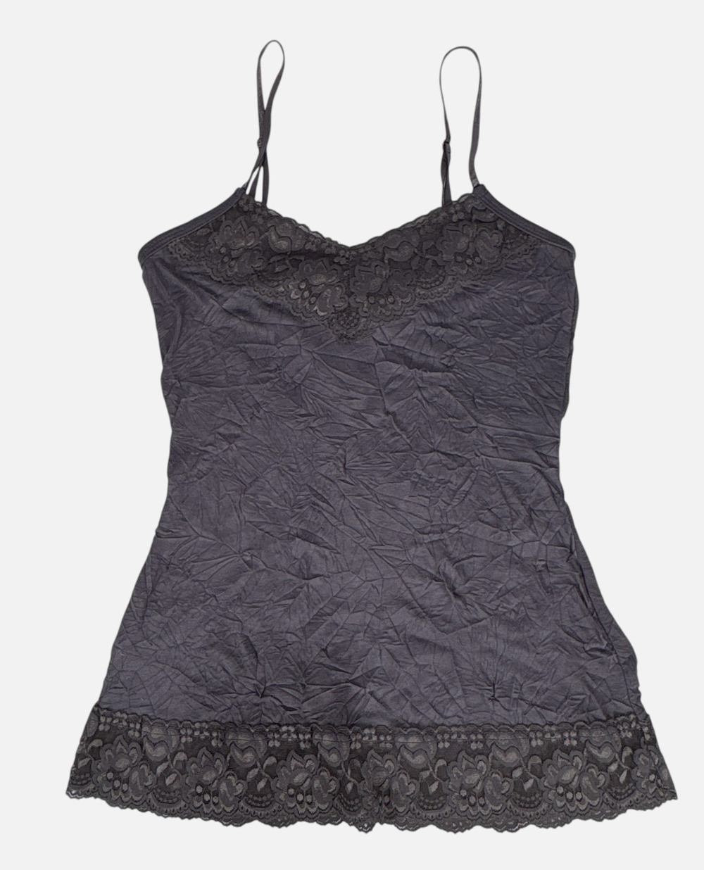 Maurices Lace Trim Crinkle Cami Tank Top Gray SMALL Grunge Fairy Romantic Y2K